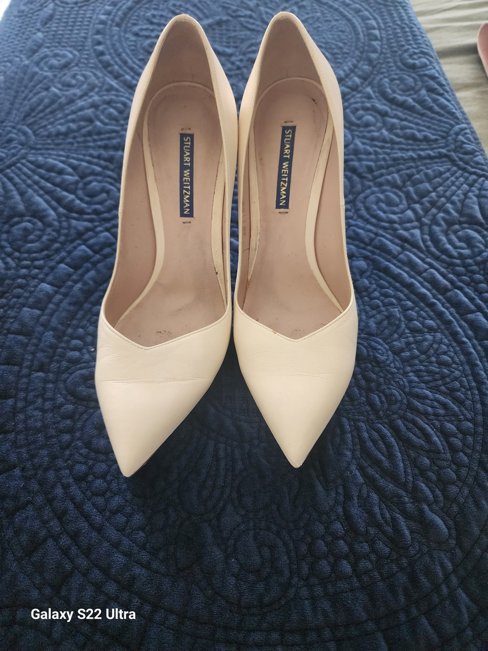 Stuart Weitzman Ivory Pointed-Toe Leather Pumps